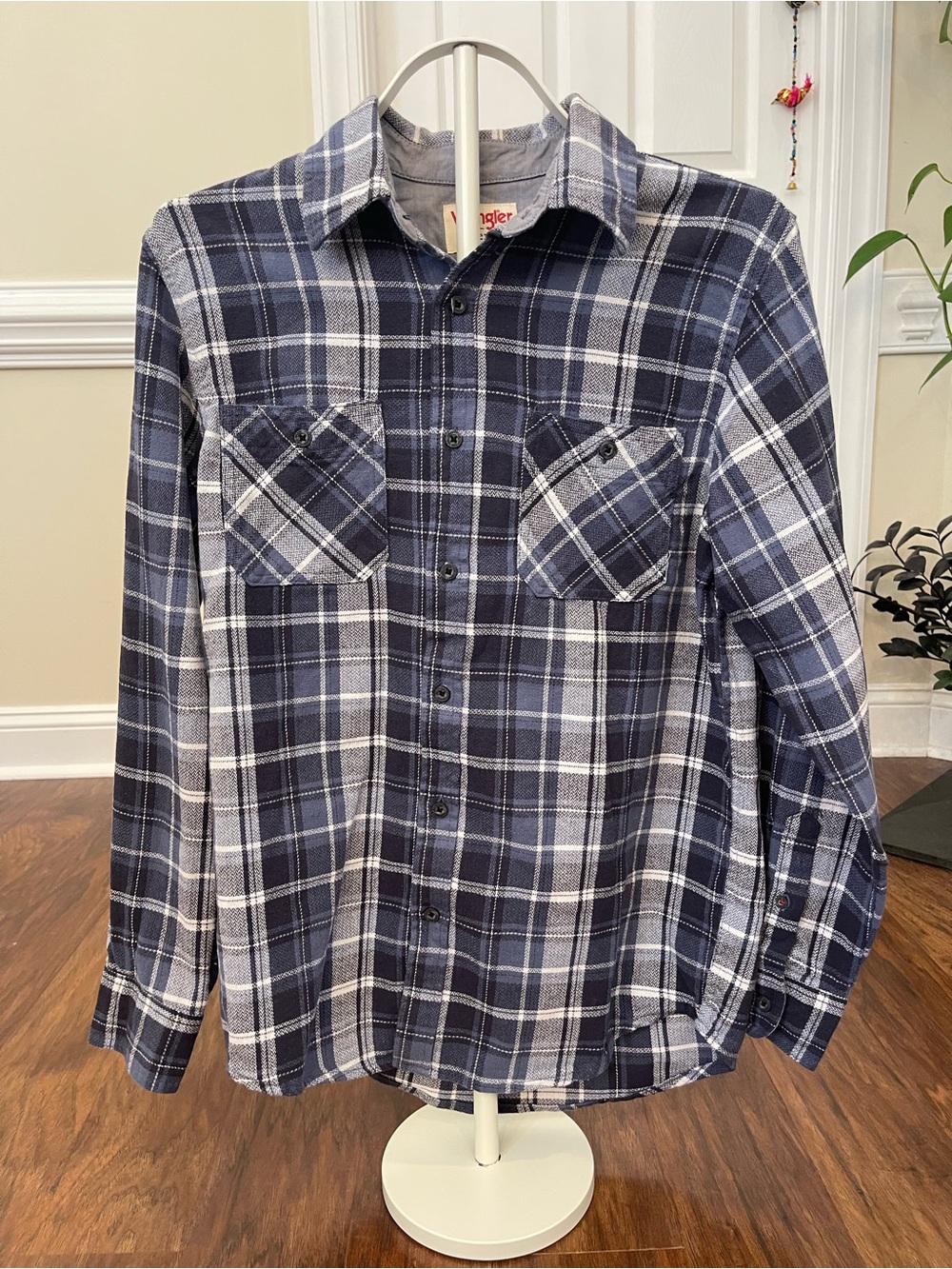 Wrangler Authentics Blue White Plaid Flannel Shirt Cotton Size Small